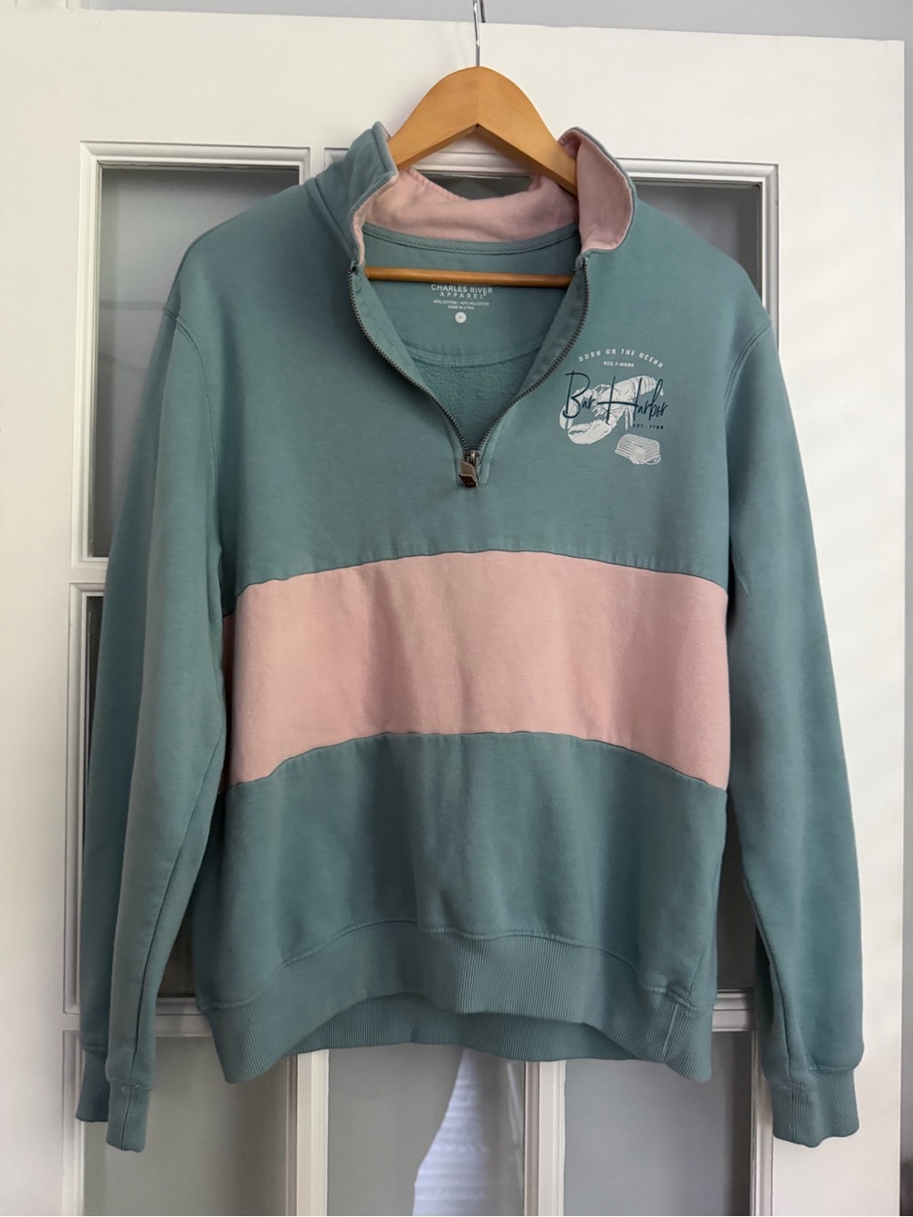 Charles River Apparel Seafoam Green & Pale Pink Quarter-Zip Pullover